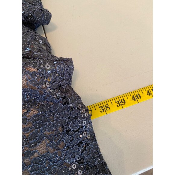 Morgan & Co. Sequin Halter Dress Sheer Insets & Keyhole Back Size 13 - Picture 9 of 14